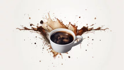 Foto op Plexiglas Coffee cup and coffee beans on white background, coffee background, coffee cup, a coffee splash © Katewaree