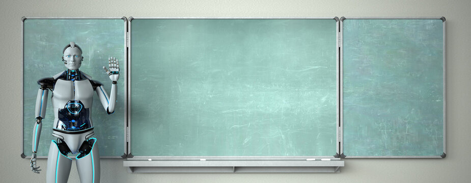 Humanoid Robot Chalkboard Teacher - 3D illustration