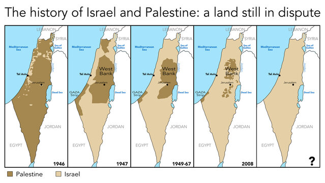 The map of the history of the disputed land between Palestine and Israel