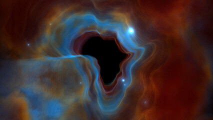 Abstract Fantasy Blue Brown Shine Africa Continent Simple Map Shape Tunnel Space Nebula Clouds With Light Stars Background