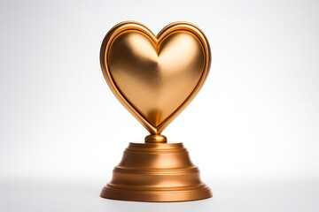 Golden heart award trophy on white background Generative AI 