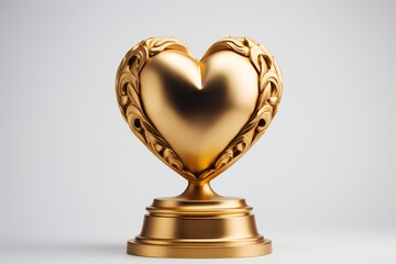 Golden heart award trophy on white background Generative AI 