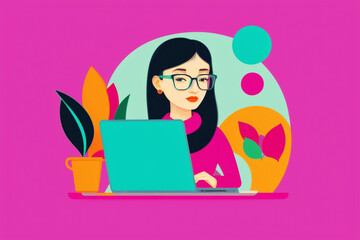 Fototapeta na wymiar A woman working on a laptop.The Modern Woman in a Digital Era. Generative AI