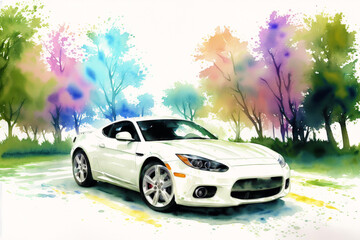 Watercolor sport car. A Splash of Speed. Watercolor Wonders of Sports Cars. Generative AI