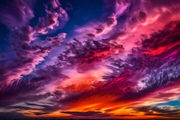 Fototapeta na wymiar Vivid multicolored clouds forming an otherworldly abstract background in the evening sky.