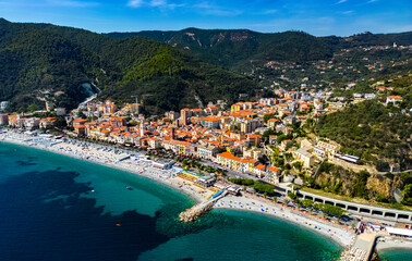 Fototapeta na wymiar Aerial view of Noli on the Italian Riviera, Liguria, Italy