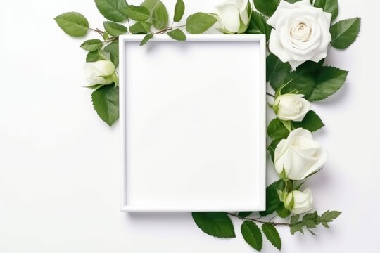 frame with roses picture frame white paper with rose.