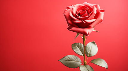 Flowers red roses are classic symbol of love on red background.