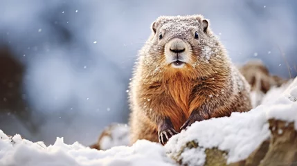 Foto op Plexiglas Groundhog in snow. AI © Oleksandr Blishch