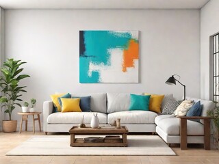 Interior of modern living room with white sofa. 3d render illustration.