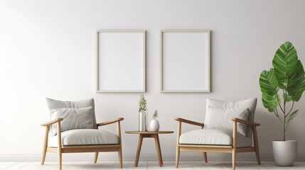 minimal white room Two armchairs in room with white wall . modern living room