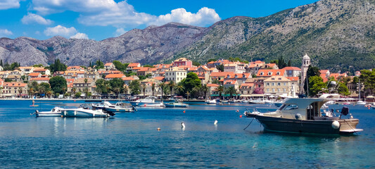 Cavtat, Croatia - August 11, 2023: Cavtat (Croatia) is a popular tourist destination with many hotels and restaurants. Beautiful town Cavtat in southern Dalmatia © nedomacki