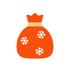 Santa Claus red bag. Closed Christmas bag with gifts. Santa's Red Bag Icon with Snowflakes. Christmas decorative element. Decoration for greeting cards, posters, patches, emblems. Vector in flat style