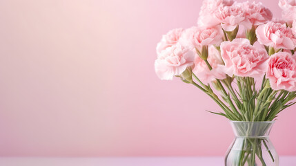 Obraz na płótnie Canvas Carnation bouquet on pastel pink table background