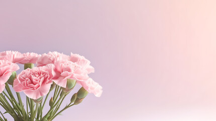 Carnation bouquet on pastel pink table background