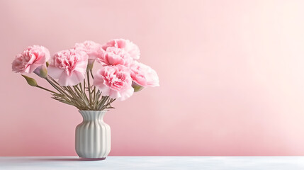 Fototapeta premium Carnation bouquet on pastel pink table background