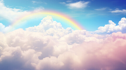 Naklejka na ściany i meble Rainbow over the clouds clouds and sky with rainbow