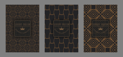 Golden pattern on a dark background. Premium luxury template for covers, interior, packaging and creative idea