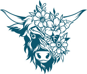 Aesthetic Floral Bison Silhouette Graphic Clip Art