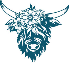 Aesthetic Floral Bison Silhouette Graphic Clip Art