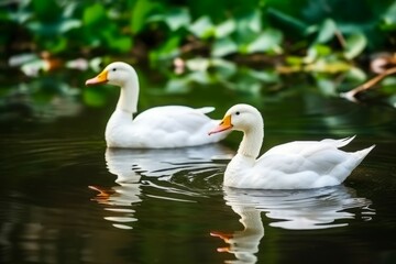 Duck pond swim lake. Animal spring feather animal natural. Generate Ai