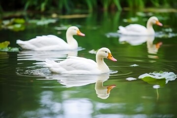 Duck pond swim lake nature. Wildlife natural pet water move. Generate Ai