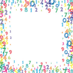 Fototapeta na wymiar Falling colorful orderly numbers. Math study concept with flying digits. Curious back to school mathematics banner on white background. Falling numbers illustration.