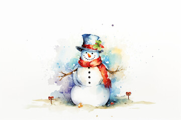 Cuter watercolor design snowman with seasonal decoration