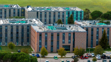 Aerial view of the Faculty of Economics of Tor Vergata University, located in Rome, Italy.