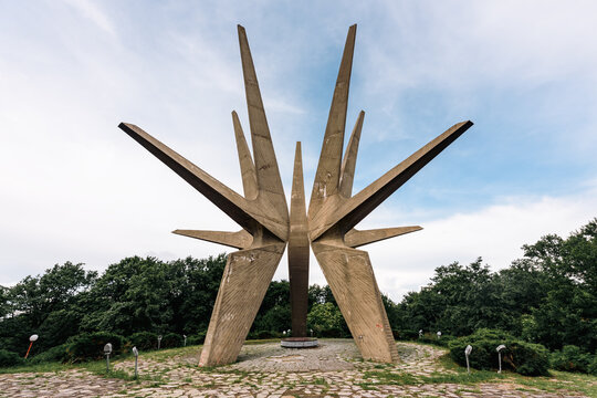 Sopot, Serbia - June 11, 2023: Kosmaj monument in the Kosmaj mountains. Monument to the Fallen Soldiers of the Kosmaj Partisan Detachment, Kosmaj mountain near Belgrade, Serbia