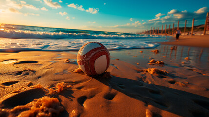 Fototapeta na wymiar rugby ball on beach