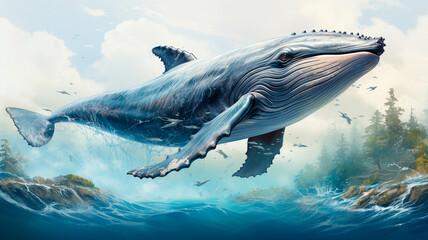 Fototapeta premium 3 d illustration of a giant whale in the ocean