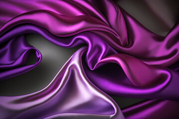 Purple abstract shiny plastic silk or satin wavy background.