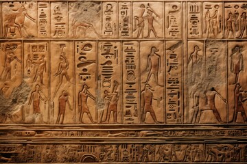Egyptian hieroglyphs ancient wall art. Dead writing text history motif. Generate Ai