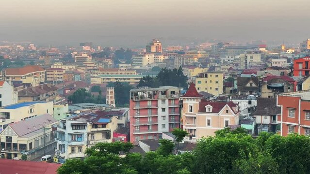 View of Antananarivo in the first rays of the rising sun, Madagascar.