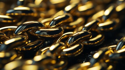 Golden chain. Gold chain isolated on black background. Various designs of gold chain. 