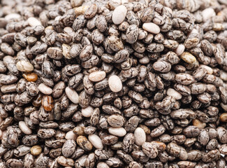Chia seeds closeup. Food background.