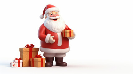 Obraz premium Happy christmas Santa Claus with bag of gifts box