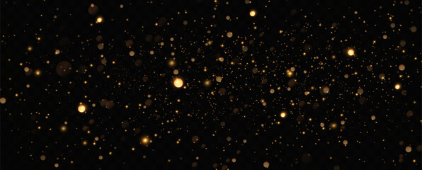 Fototapeta na wymiar Golden sequins glow with many lights. Glittering dust. Luxurious background of golden particles.