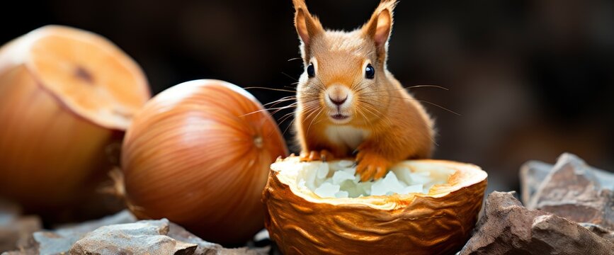 Cute Red Squirrel Eats Nut Winter , Background Image For Website, Background Images , Desktop Wallpaper Hd Images