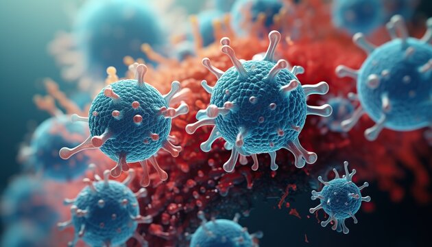 Microbacterias y organismos bacterianos. Fondo de biolog&iacute;a y ciencia. Imagen microsc&oacute;pica de un virus o c&eacute;lula infecciosa.