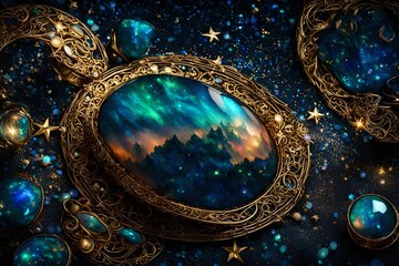Obraz na płótnie Canvas Liquid opal and gold glistening under the enchanting glow of starlight