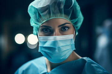 Young female surgeons in surgical mask