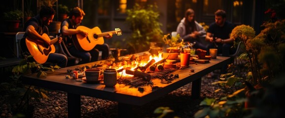 Group Friends Gathering Around Bonfire Backyard , Background Image For Website, Background Images , Desktop Wallpaper Hd Images
