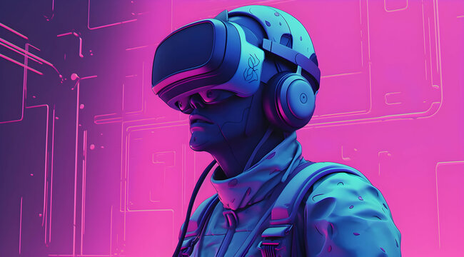 3D illustration virtual reality, man VR