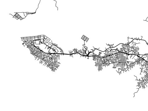 Vector road map of the city of Buenaventura in Colombia with black roads on a white background.