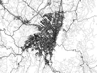 Vector road map of the city of Bogota in Colombia with black roads on a white background.