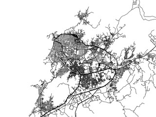 Vector road map of the city of Santa Marta in Colombia with black roads on a white background.