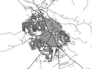 Vector road map of the city of Valledupar in Colombia with black roads on a white background.