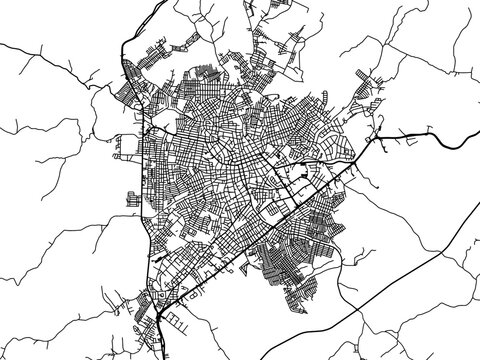 Vector road map of the city of Sincelejo in Colombia with black roads on a white background.